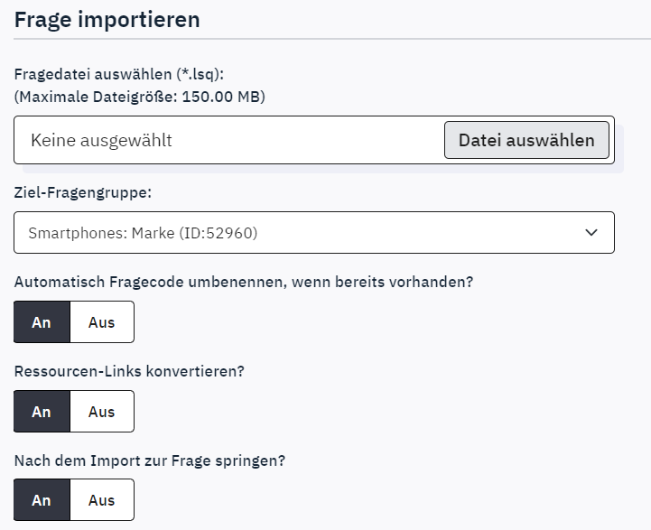 Limesurvey - Optionen Frage importieren.png