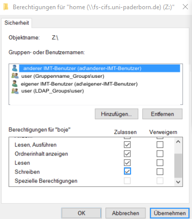 Rechtevergabe im Netzwerkspeicher Win10 Zugriffsrechte anderer Benutzer Eigenschaften.png