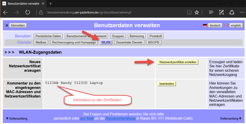 neues Zertifikat erstellen